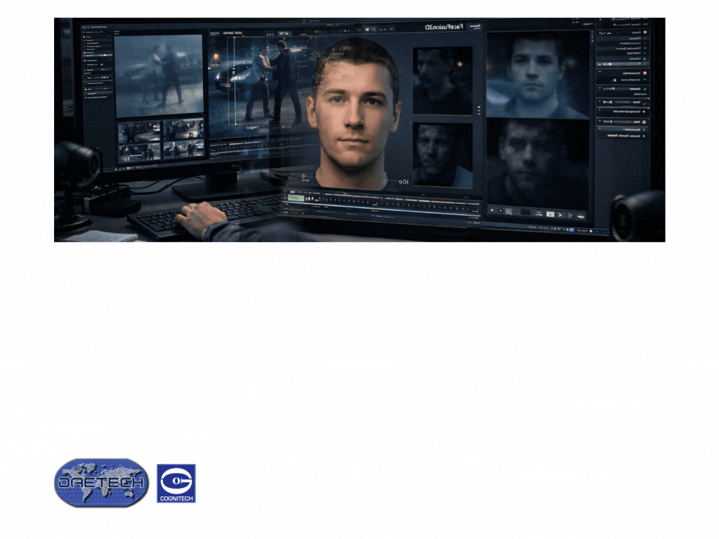 Image of a forensic video analysis software interface featuring a clear face on a computer screen.