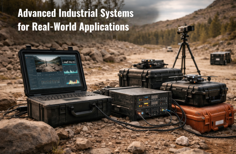 Outdoor setup, conveying industrial technology and real-world applications.