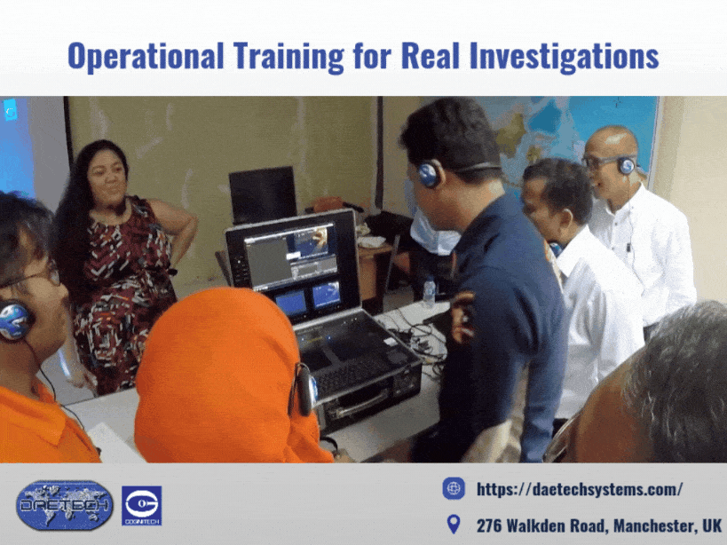 Group training session using forensic software with instructor guidance.